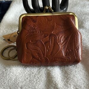 Patricia Nash Embossed Leather Coin Purse in Brown